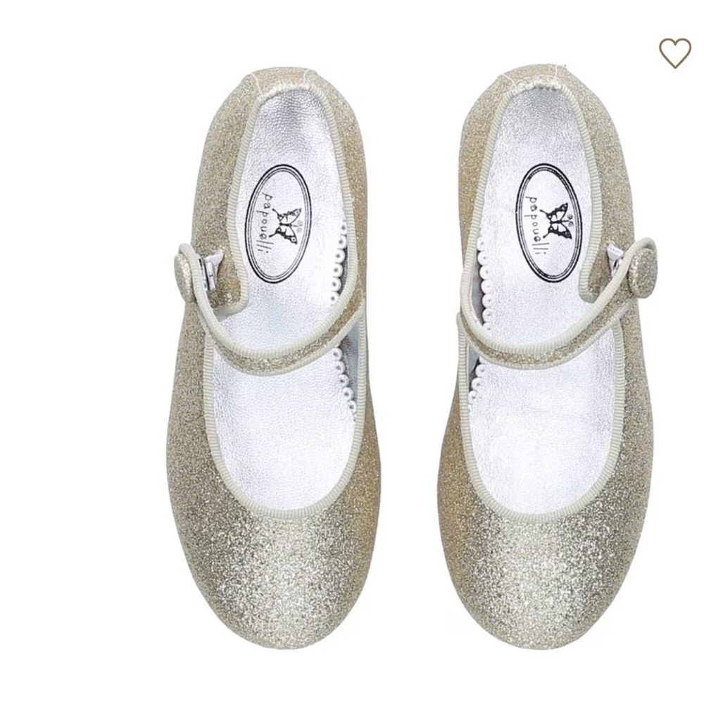 PAPOUELLI Glitter Gold Pumps Kids Mary Jane Shoes Sz 27